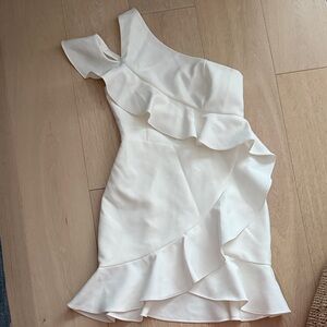 BCBGMaxAzria One Shoulder White Ruffle Dress Size 2